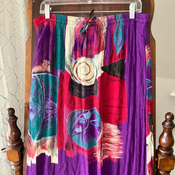 Vtg Silver Stream Maxi Skirt Womens Large purple fringe Pull On Gypsy Broom Boho - Picture 2 of 8